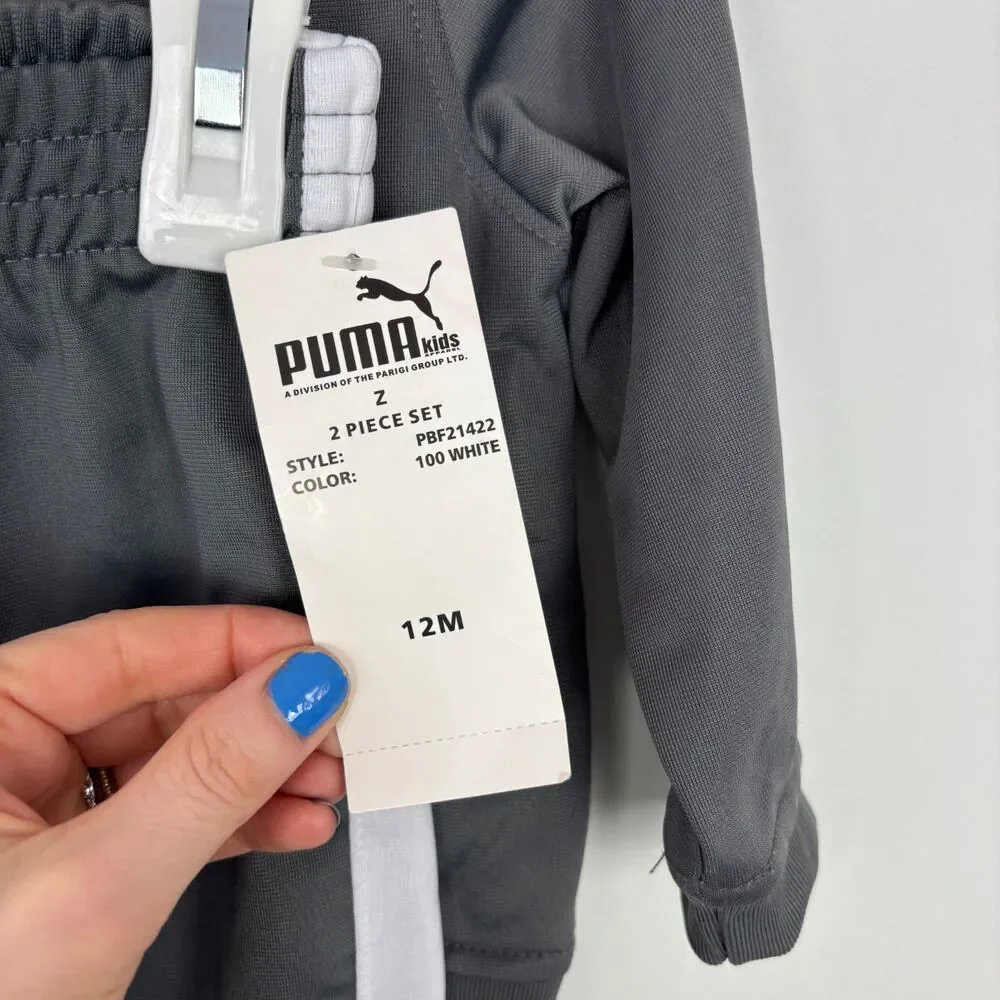 NWT Puma Gray Orange White Track Suit Baby Boy Size 12 Months 2 Piece Set - Picture 3 of 4